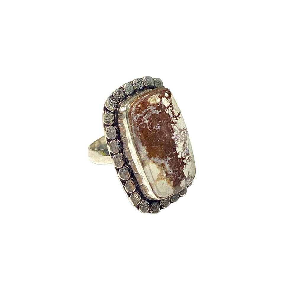 Natural Wild Horse Jasper Gemstone in a Handcrafted 925 Stamped Ring (7.25) - Picture 2 of 10
